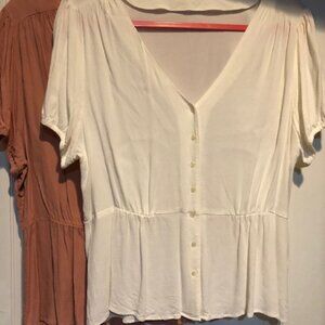 Blouses Qty 2 (Rose & White) Elastic in waist Sz Large